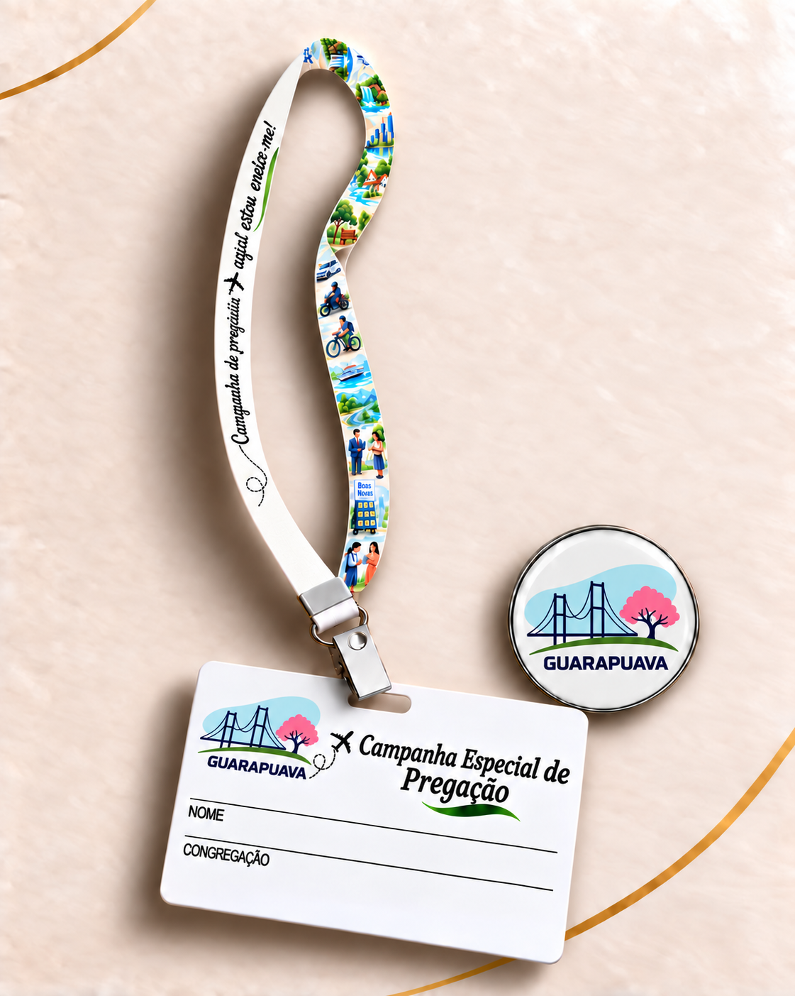Crachá + Cordão + PIN Campanhas (Personalizado)